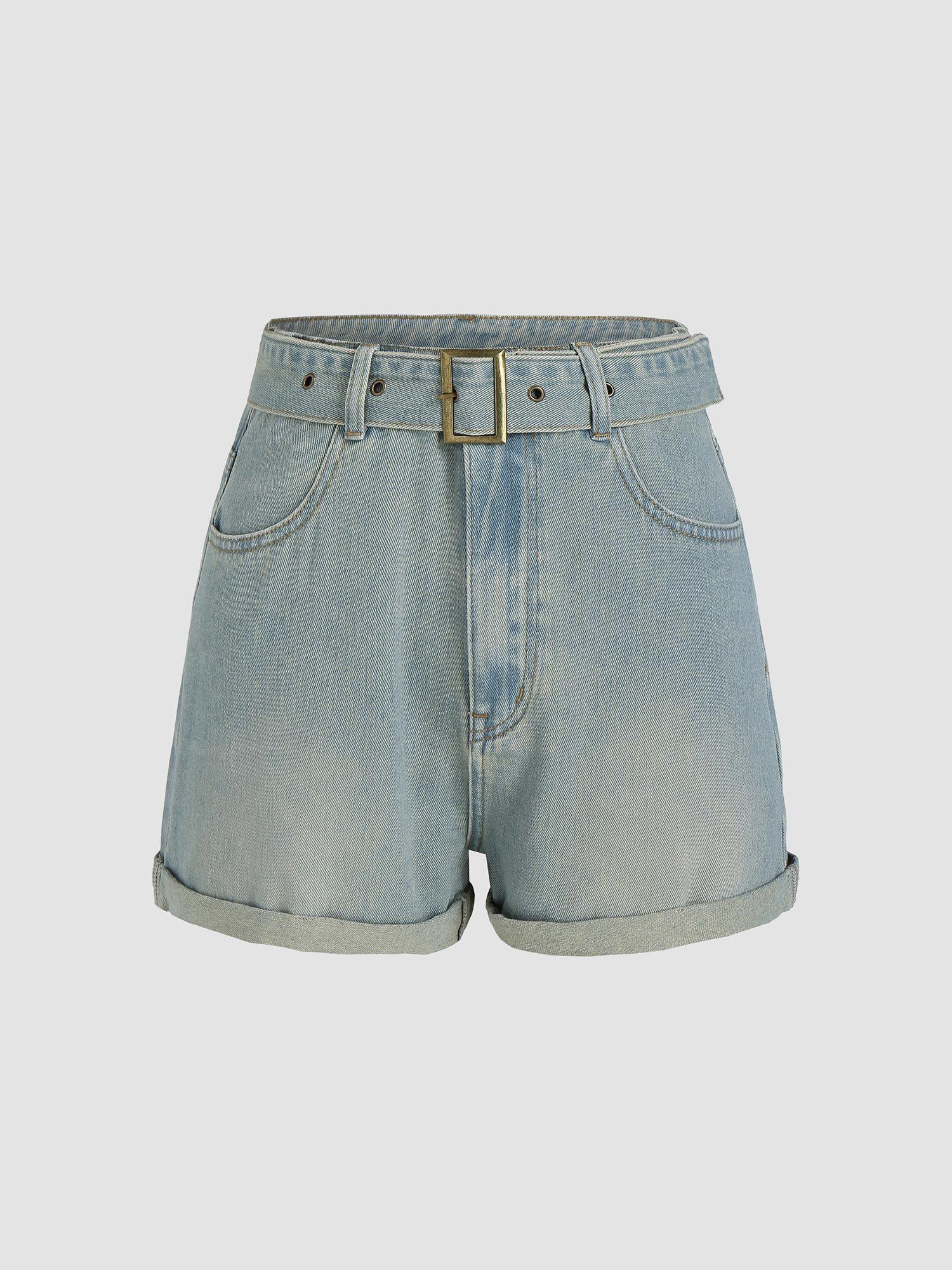 denim mini shorts with belt