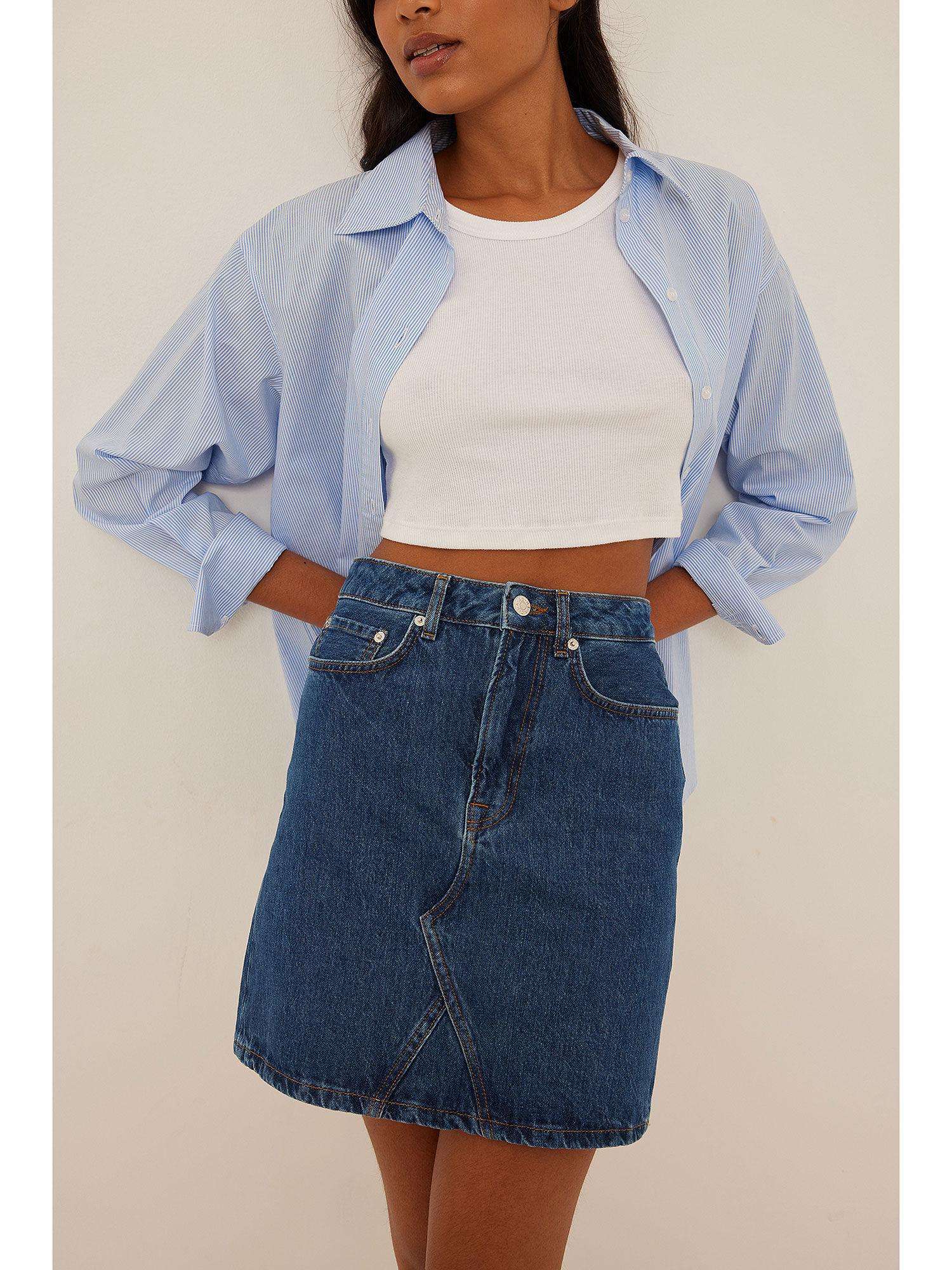 denim mini skirt-mid blue