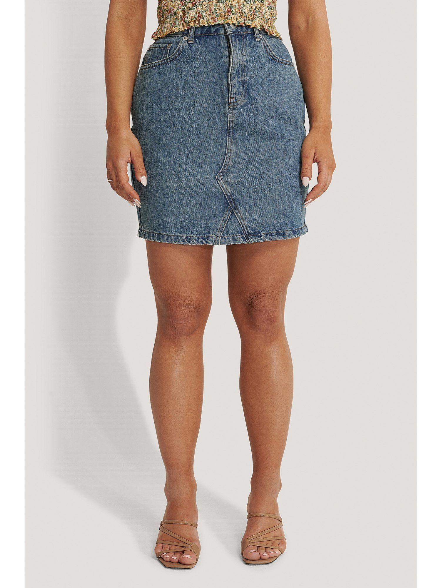 denim mini skirt-mid blue