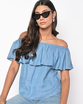 denim off-shoulder top