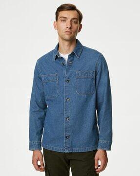 denim overshirt with patch pockets