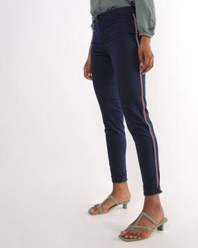 denim pants with contrast stripes
