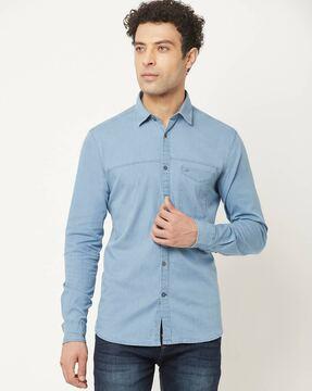 denim patch-pocket shirt