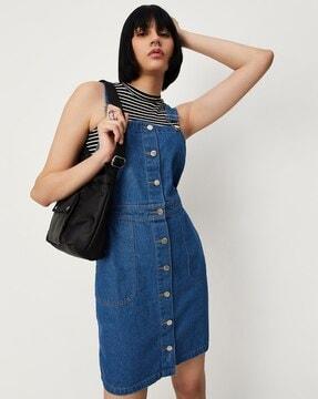 denim pinafore sheath dress