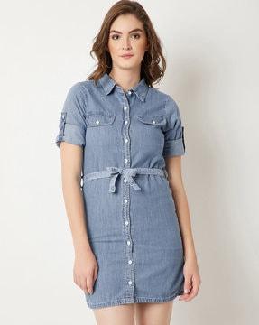 denim shirt dress with button accent