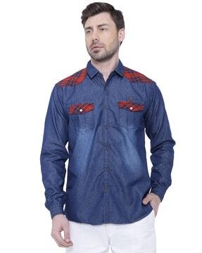 denim shirt with 2 front pocket