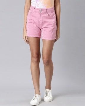 denim shorts with button-closure