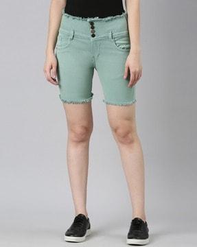 denim shorts with frayed waist