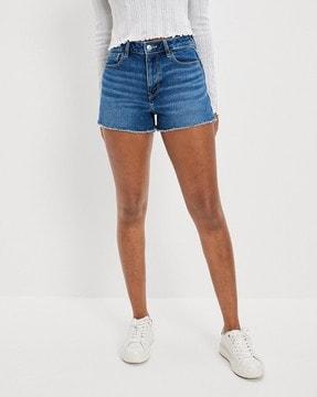 denim shorts with fringes hem