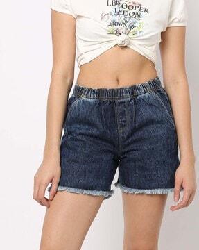 denim shorts with raw edge hems