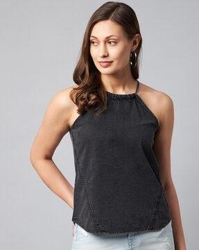 denim sleeveless top