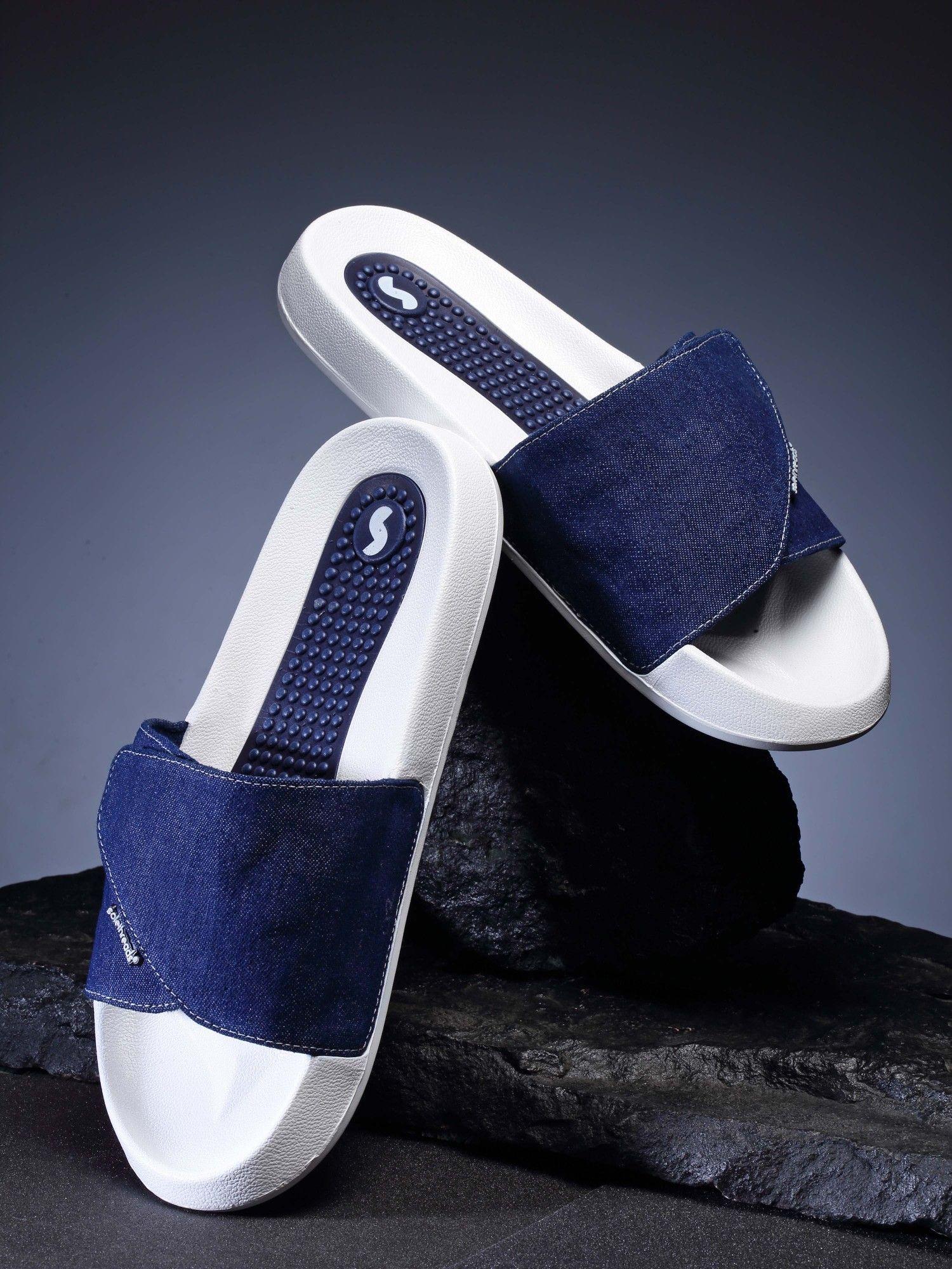 denim slides white solid men sliders