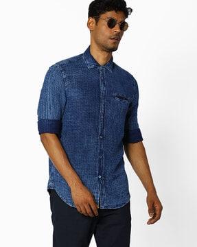 denim slim fit sasha shirt with welt pocket