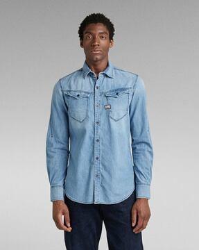 denim slim fit shirt with patch pockets