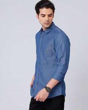 denim slim-fit shirt