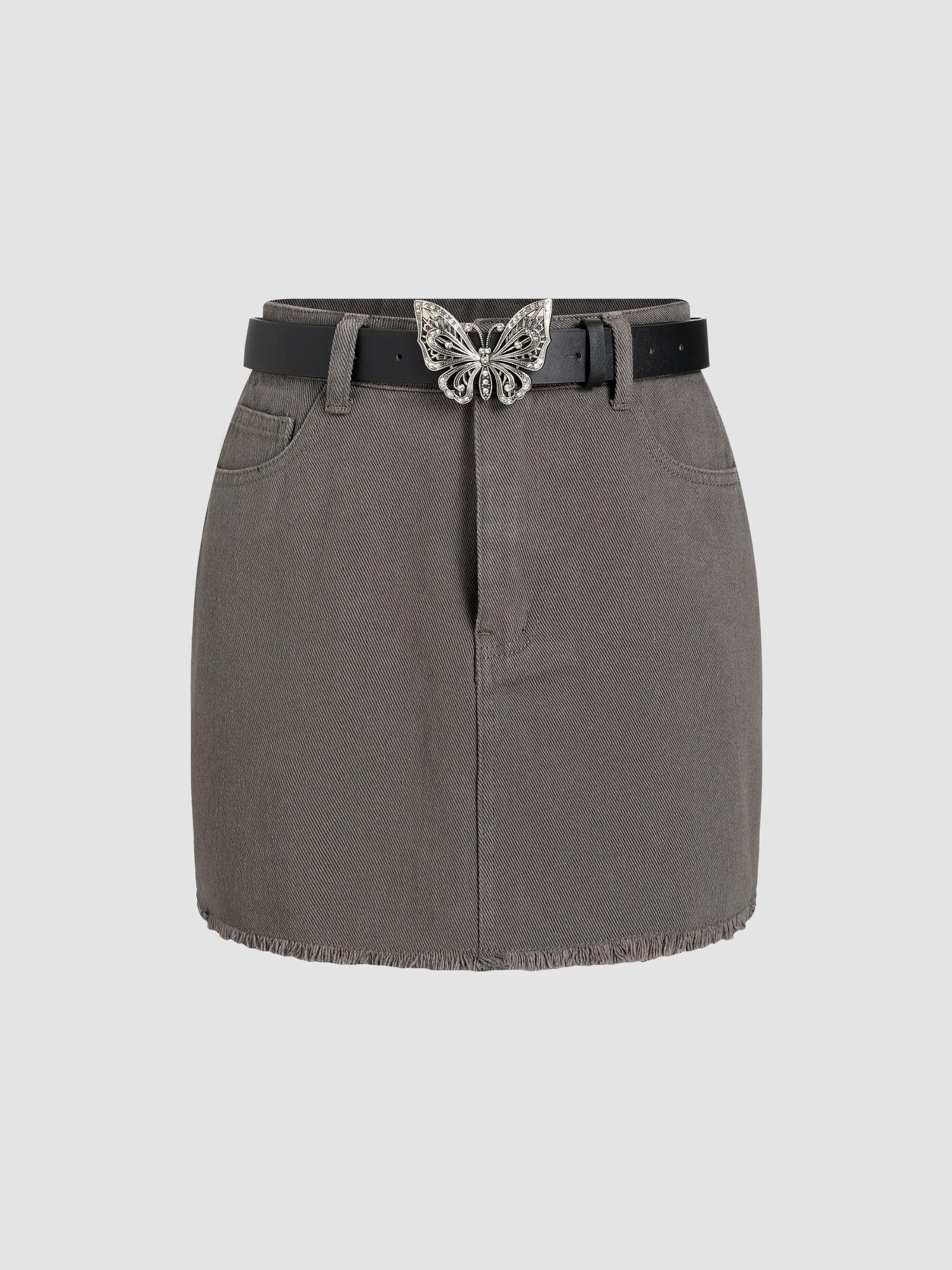 denim solid belted mini skirt (set of 2)