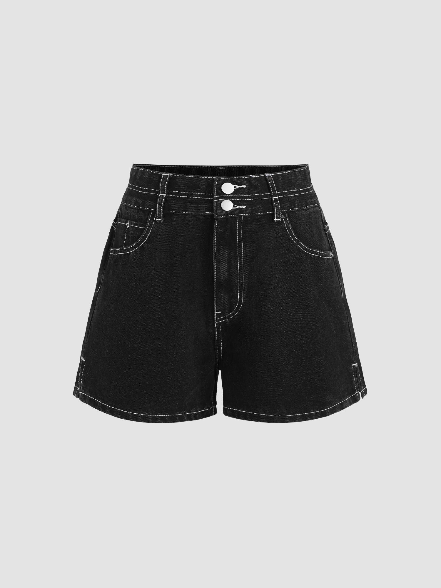 denim stitch button shorts