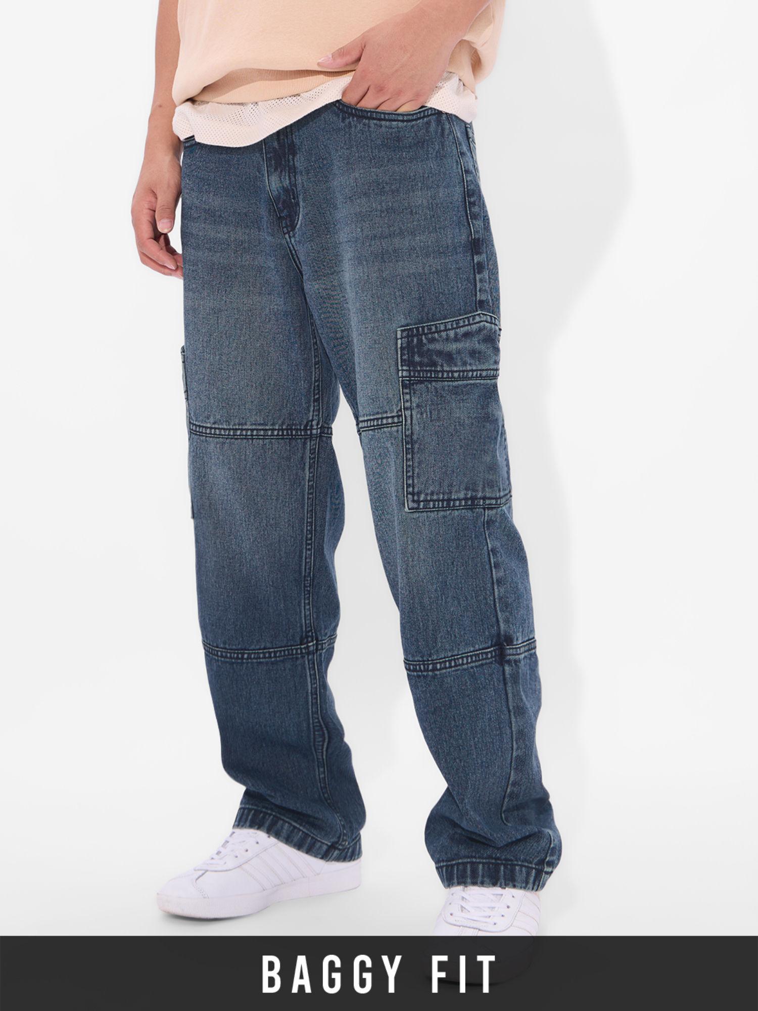 denim vintage blue baggy fit men cargo jeans