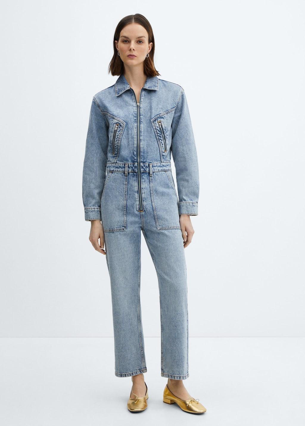 denim zipper jumpsuit