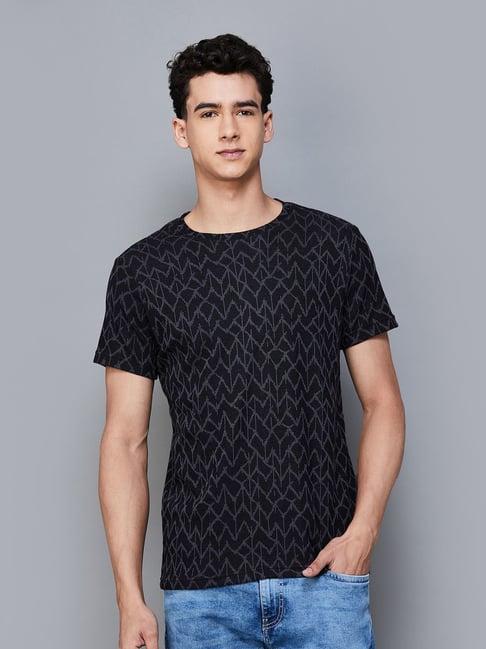 denimize black regular fit printed t-shirt