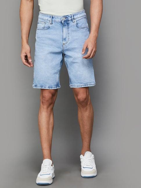 denimize light blue regular fit denim shorts