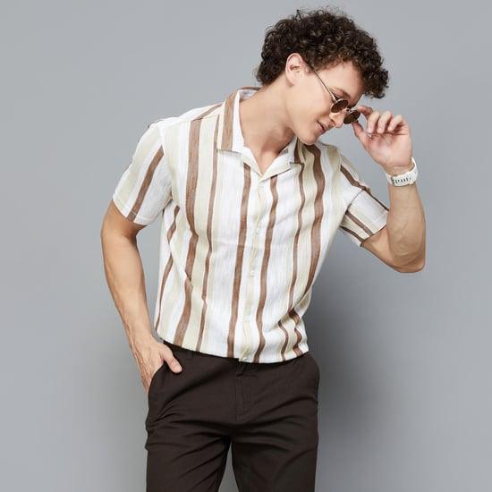 denimize men striped regular fit casual shirt