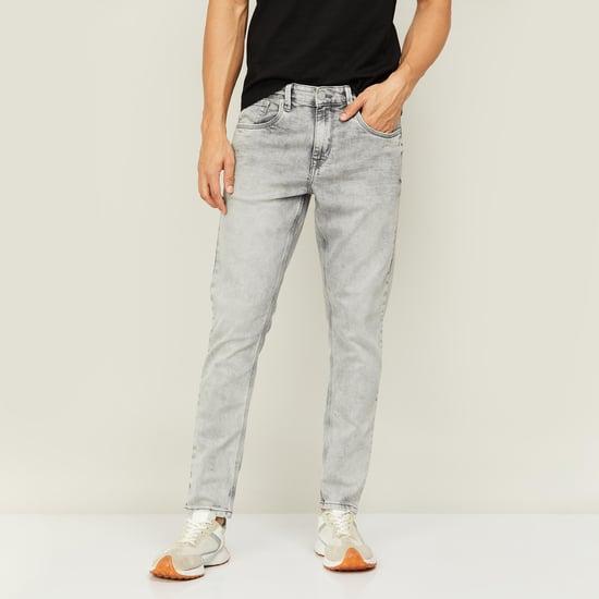 denimize men washed slim tapered fit jeans