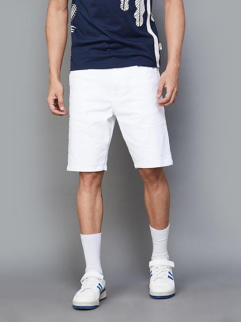 denimize white regular fit denim shorts