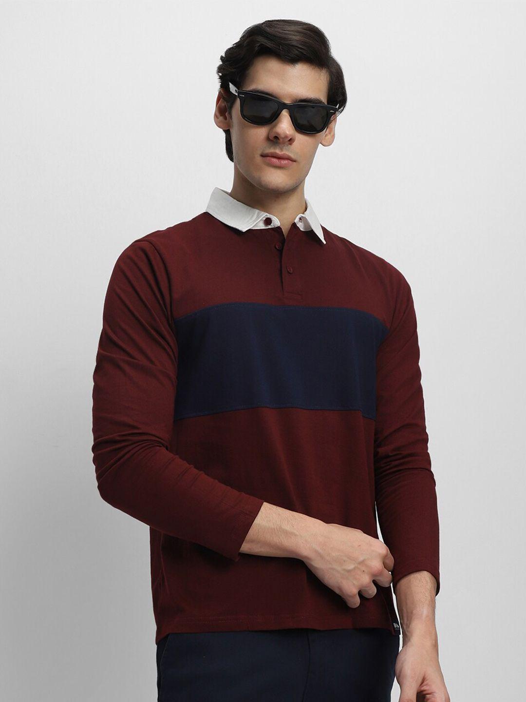 dennis lingo colourblocked polo collar pure cotton t-shirt