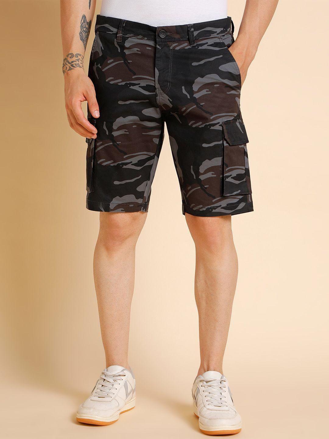 dennis lingo men camouflage printed slim fit pure cotton cargo shorts