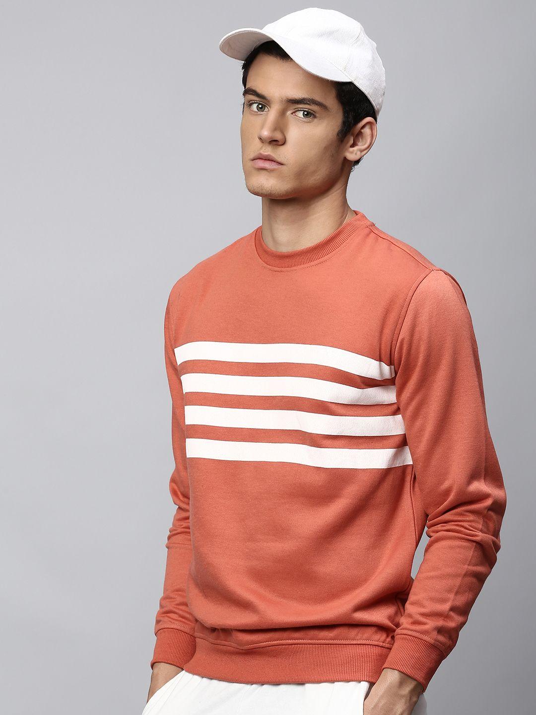 dennis lingo men coral striped sweatshirt