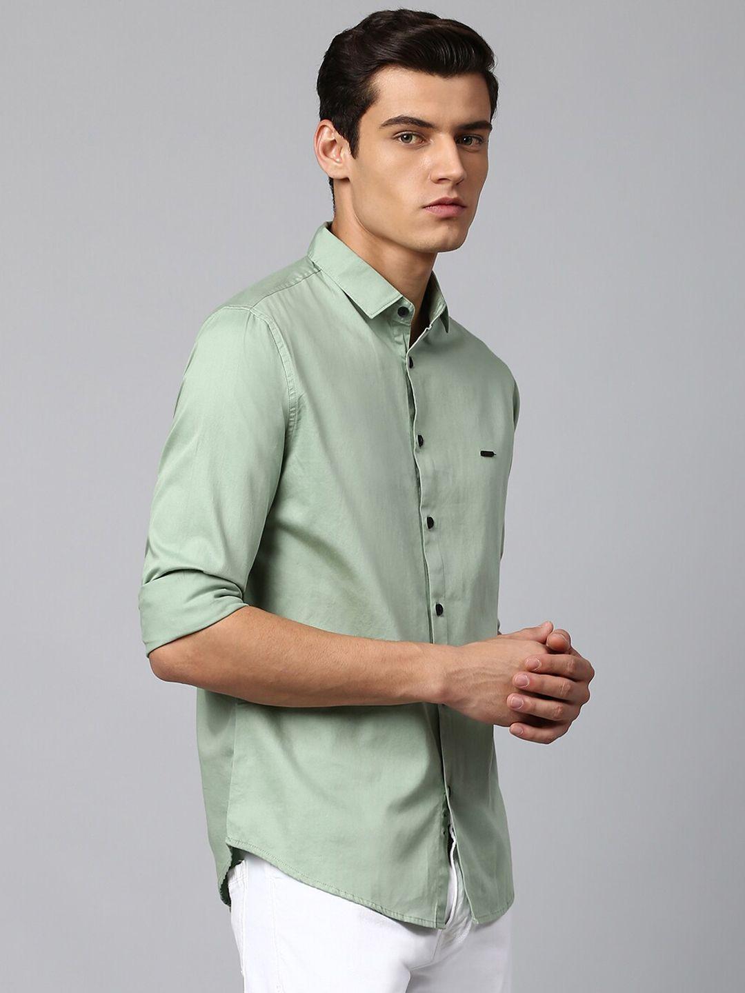 dennis lingo men green slim fit casual shirt