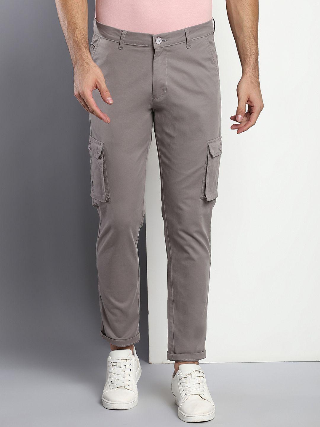 dennis lingo men grey tapered fit cotton cargos trousers