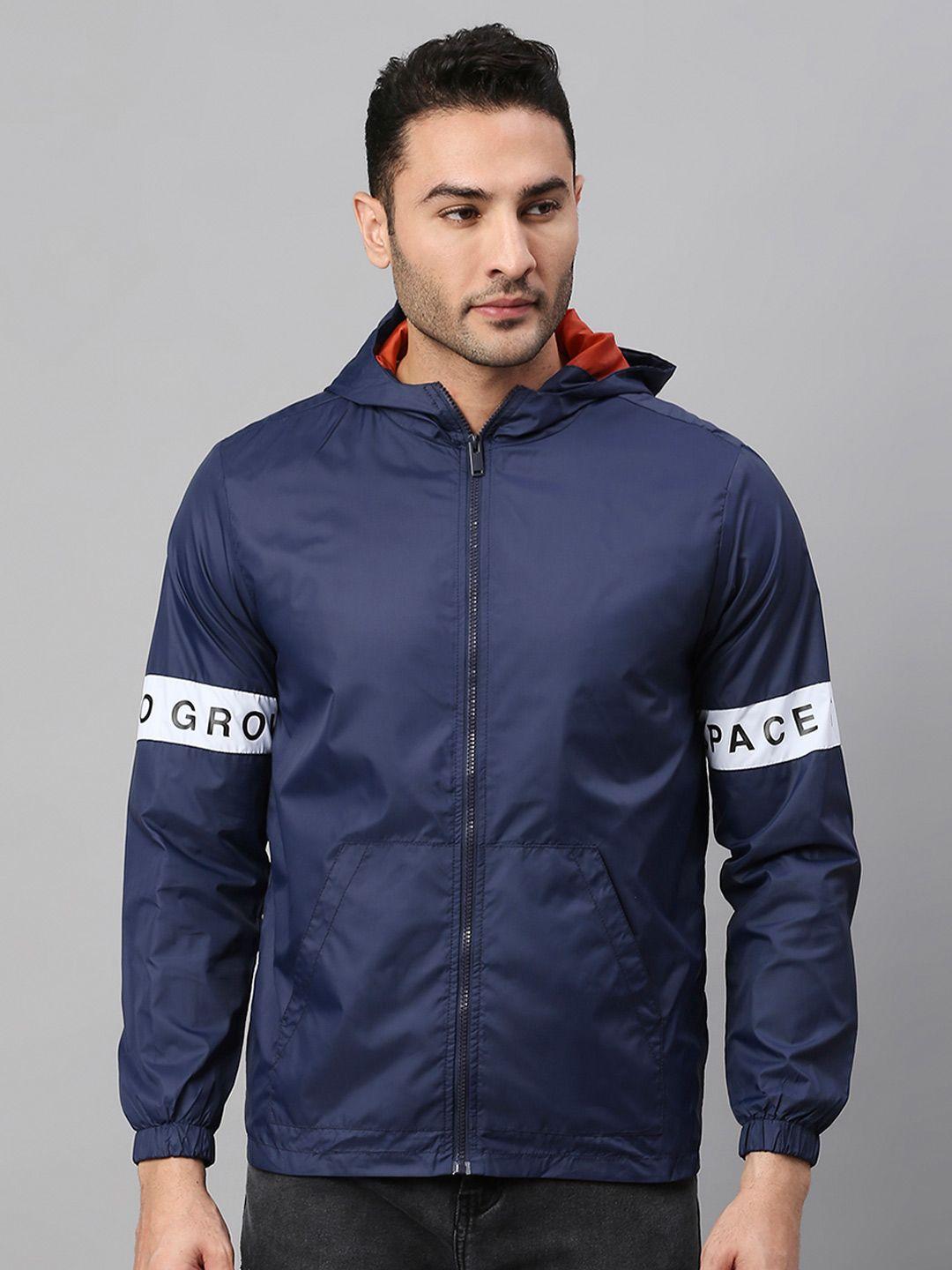 dennis lingo men navy blue & white lightweight open front jacket