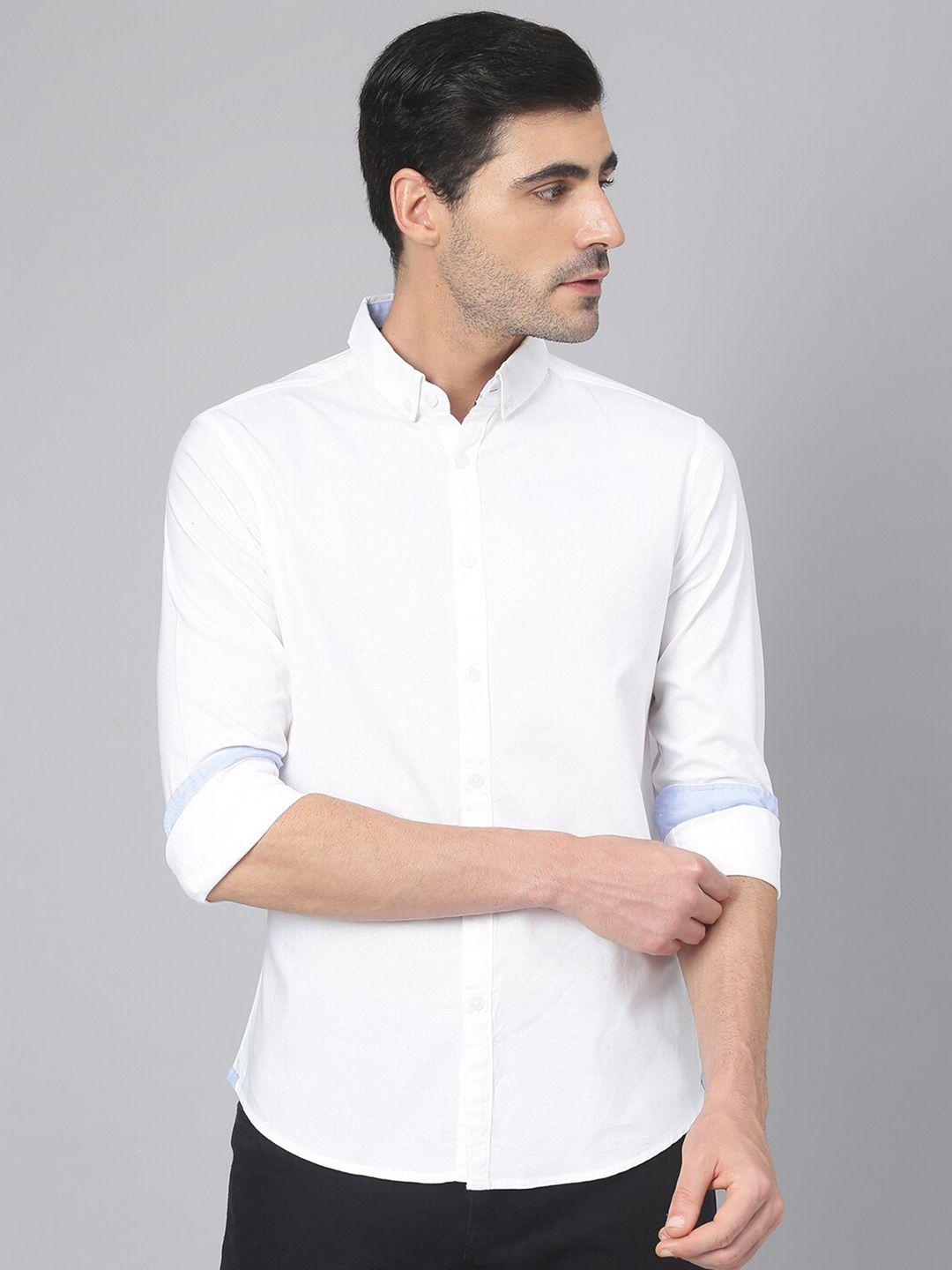 dennis lingo men white comfort slim fit cotton casual shirt