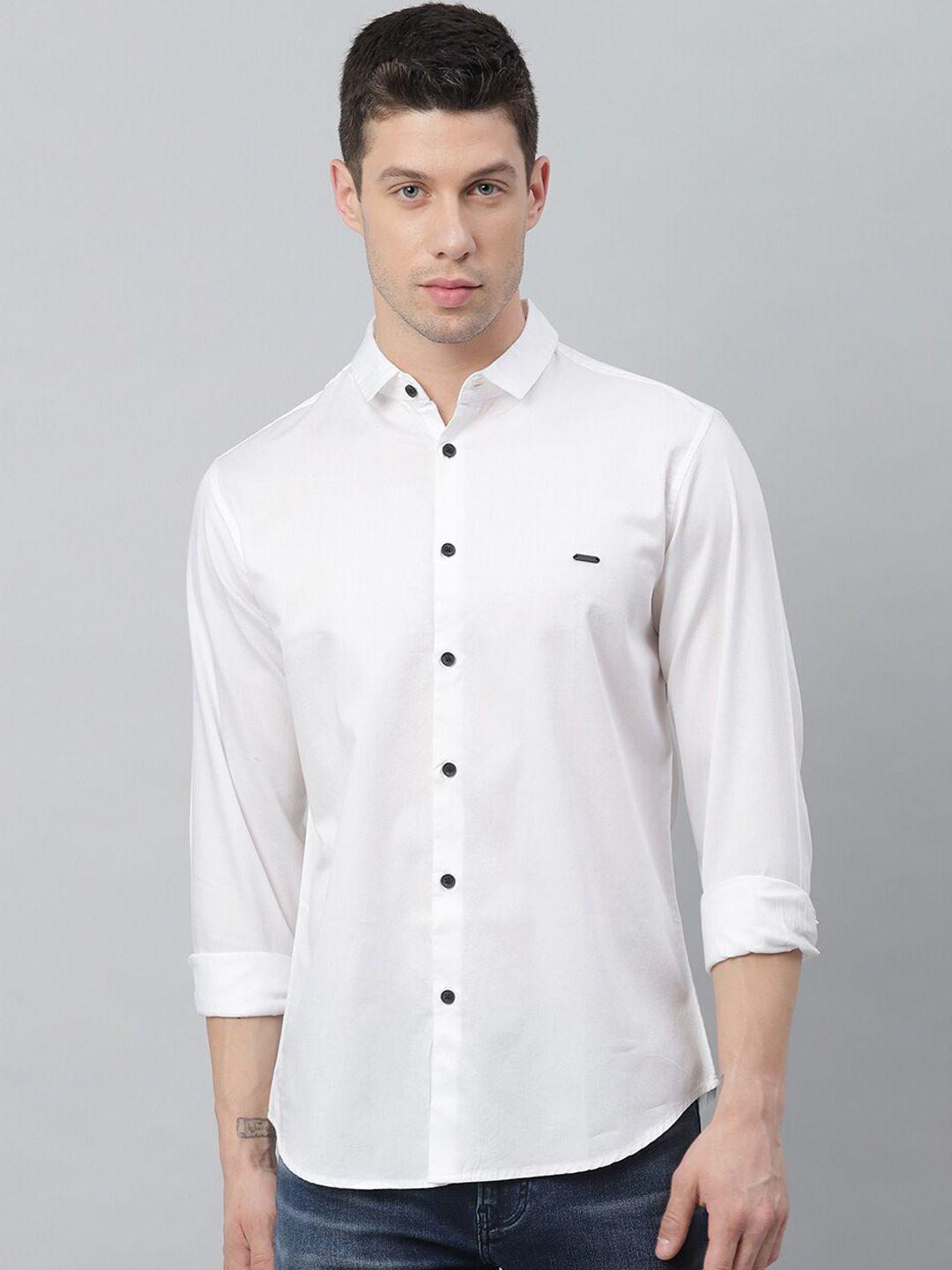 dennis lingo men white slim fit opaque cotton casual shirt