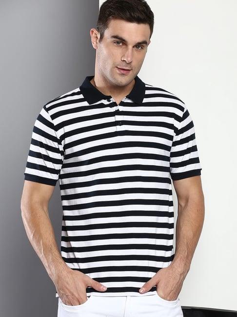 dennis lingo black cotton slim fit striped polo t-shirt