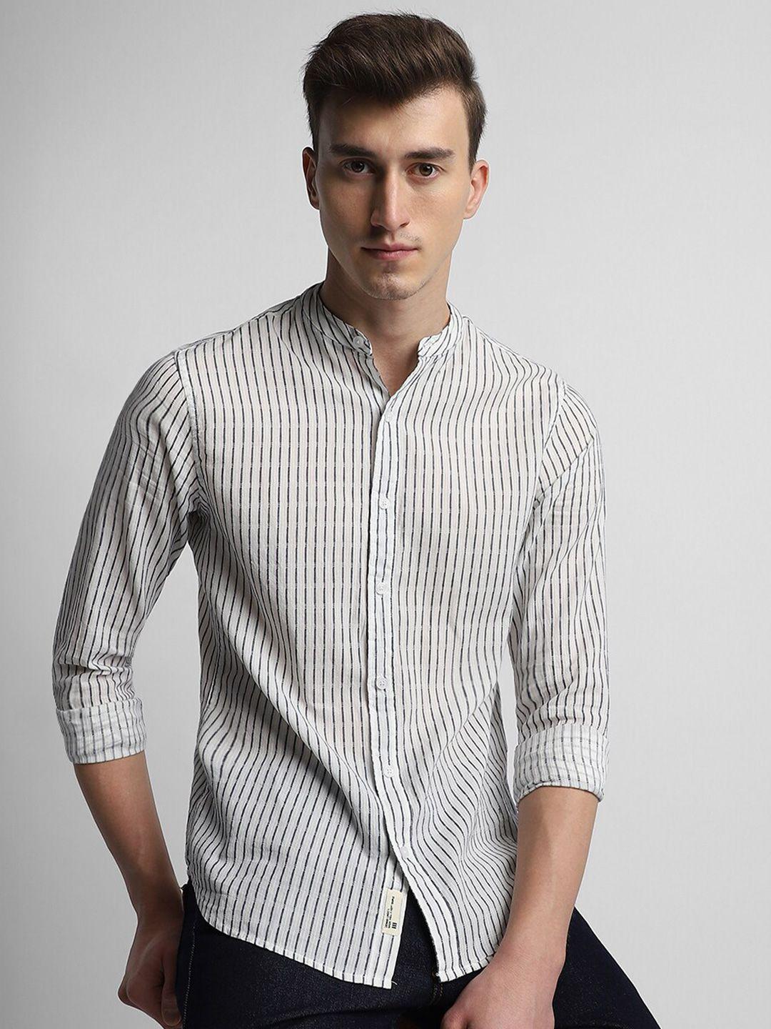 dennis lingo classic slim fit striped pure cotton casual shirt