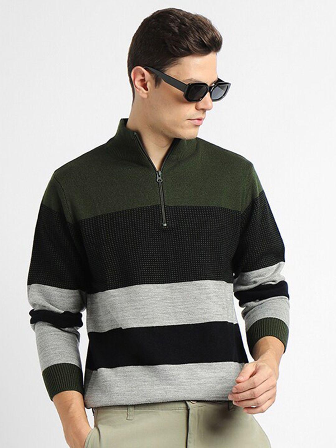 dennis lingo colourblocked mock collar long sleeves acrylic pullover sweater
