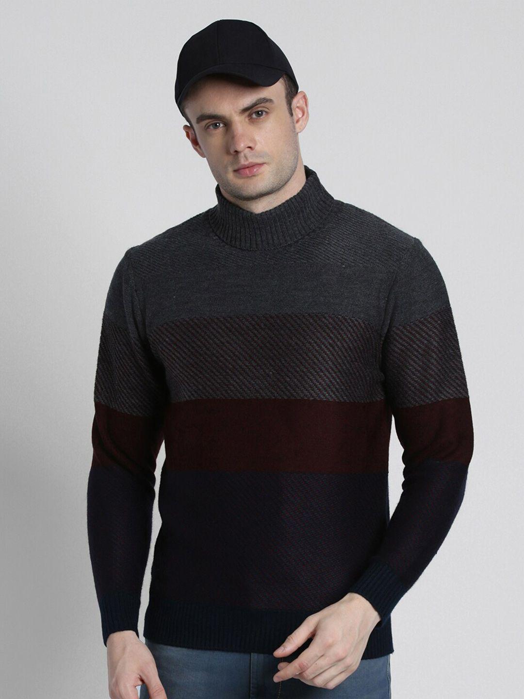 dennis lingo colourblocked turtle neck long sleeves acrylic pullover sweater