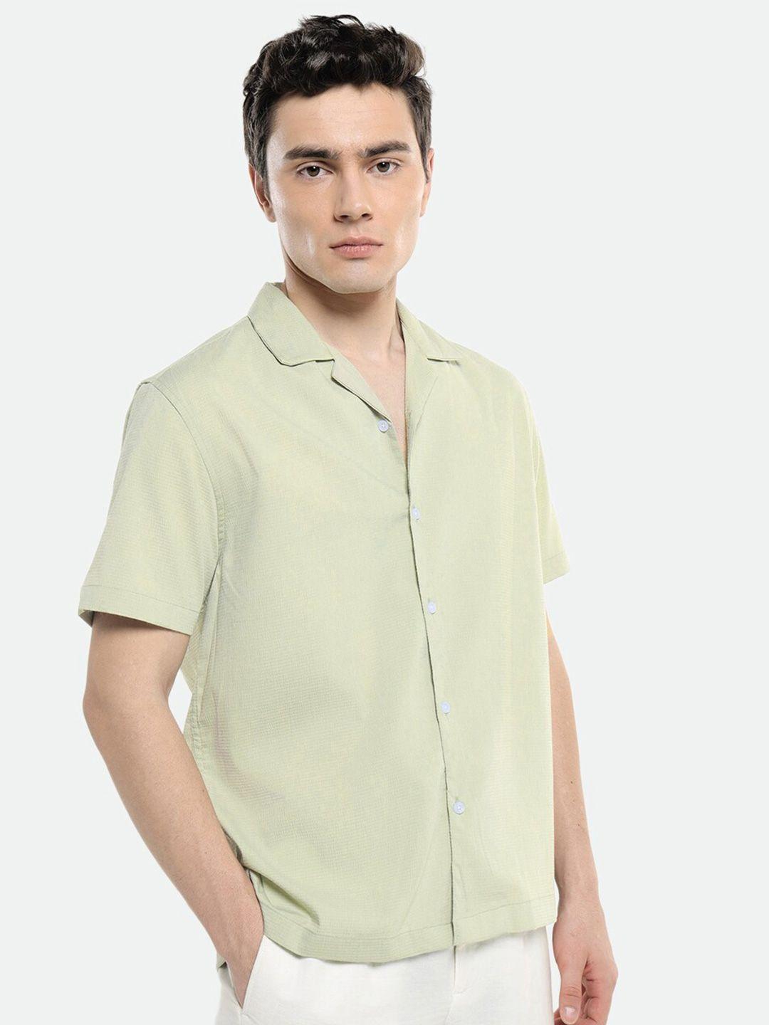 dennis lingo comfort cuban collar short sleeves boxy opaque casual shirt