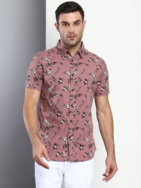 dennis lingo d-purple cotton slim fit floral print shirt