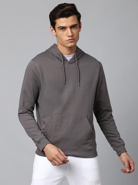 dennis lingo dark grey regular fit hooded sweatshirts