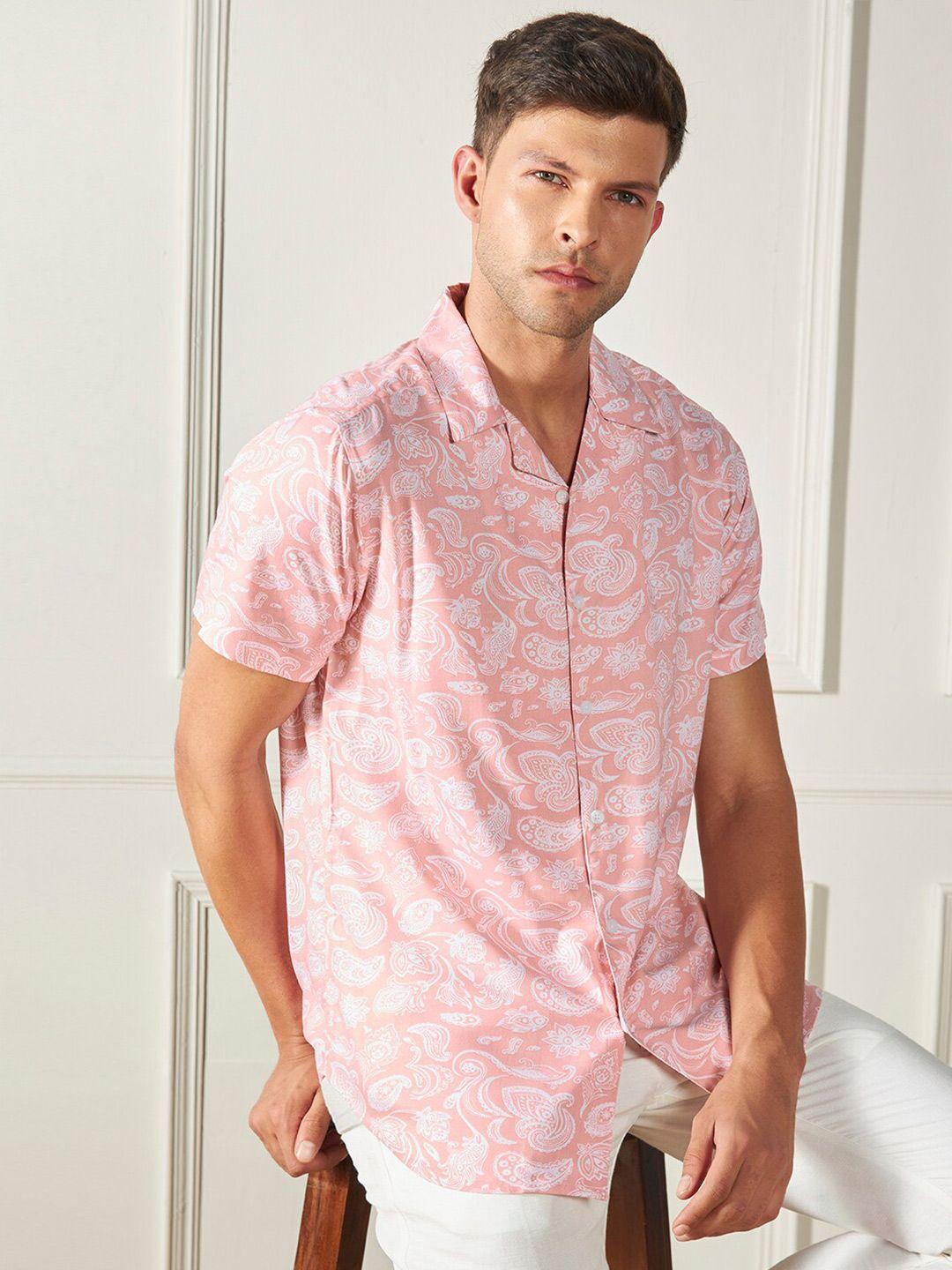 dennis lingo floral printed cuban collar regular fit casual shirt