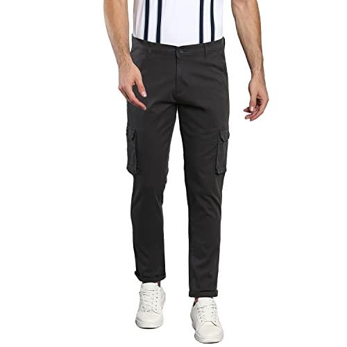 dennis lingo men's casual solid cotton tapered fit mid rise ankle length multi-pocket stretchable cargo pant/trousers (grey, 36)