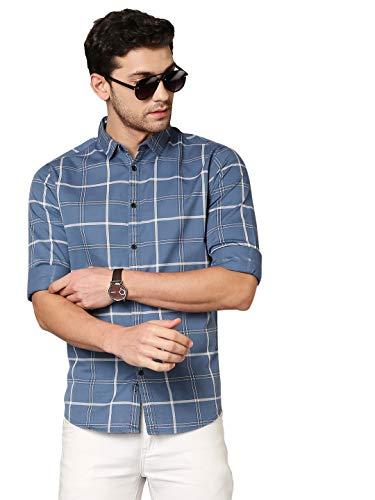 dennis lingo men's checkered d-blue slim fit cotton casual shirt (az751_d-blue_m)