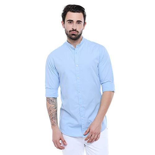 dennis lingo men's cotton sky blue solid casual shirt (cc201_sky blue_m)