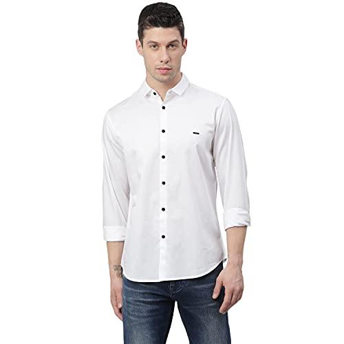 dennis lingo men's cotton solid slim fit casual shirt with pocket, full sleeve shirt for formal & casual wear (c610_white, medium)