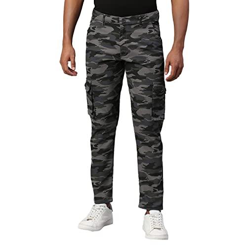 dennis lingo men's natural grey regular fit cotton camoflague cargo pants/trousers (30)