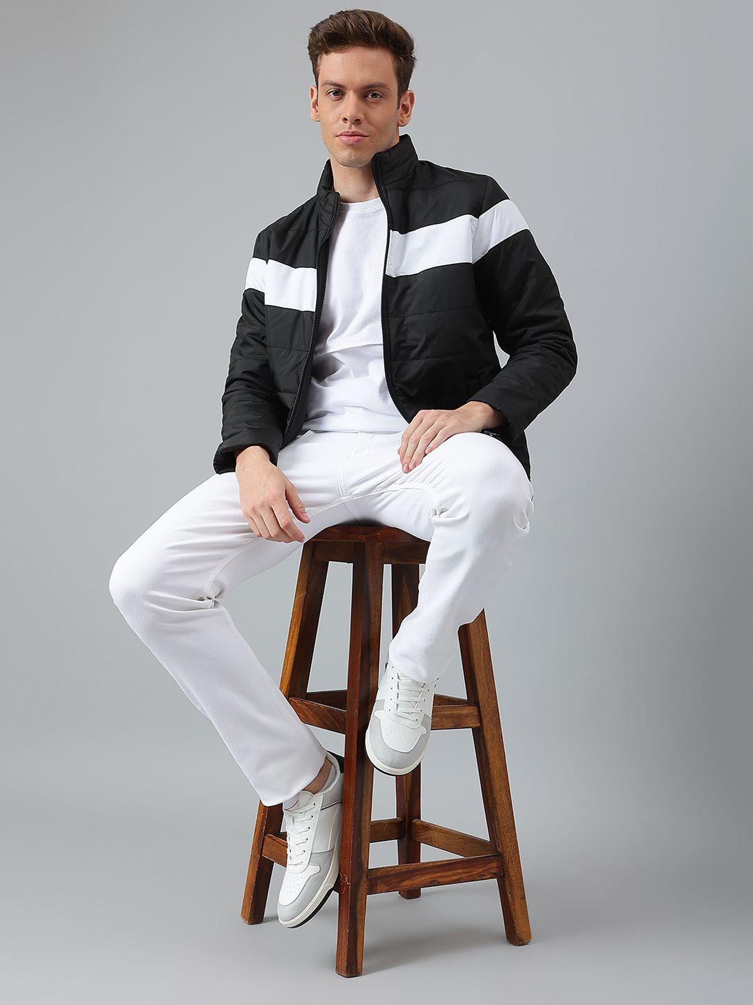 dennis lingo men black & white colourblocked puffer jacket